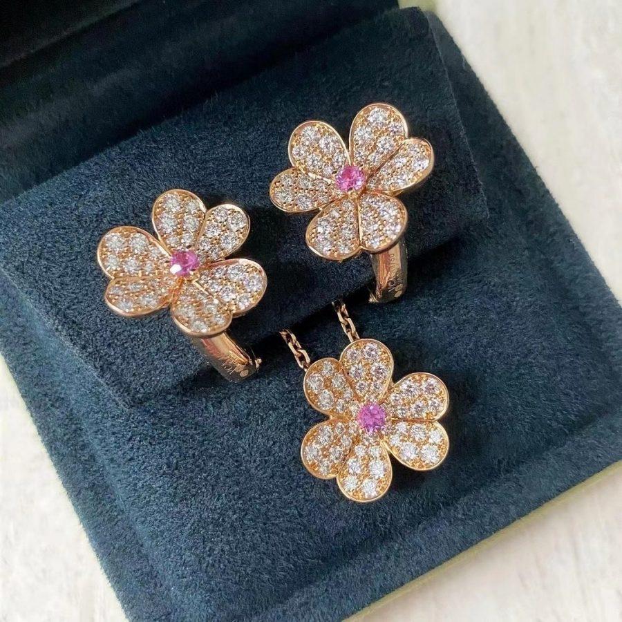 [Resenly Jewelry]FRIVOLE PINK GOLD FLOWER DIAMOND EARRINGS