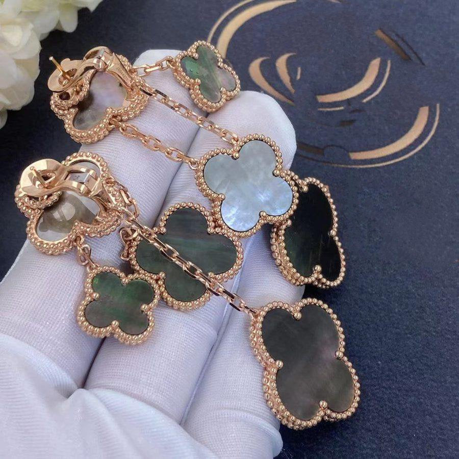 [Resenly Jewelry] クローバーピアス ダークMOP 4モチーフ ローズゴールド
