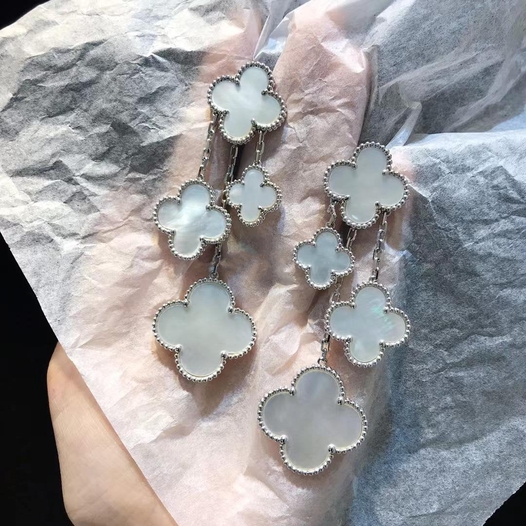 [Resenly Jewelry]CLOVER EARRINGS WHITE MOP 4 MOTIFS SILVER