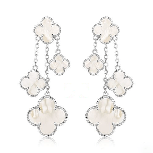 [Resenly Jewelry]CLOVER EARRINGS WHITE MOP 4 MOTIFS SILVER