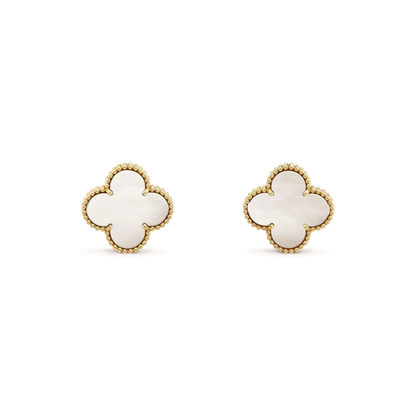 [Resenly Jewelry]CLOVER MEDIUM 1 MOTIFS  WHITE MOP STUD EARRINGS