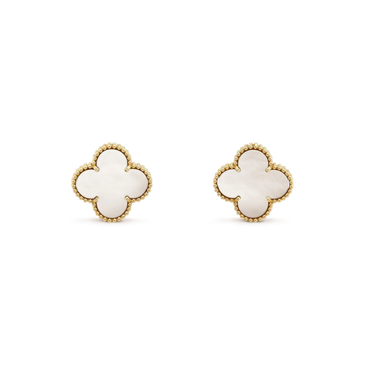 [Resenly Jewelry]CLOVER MEDIUM 1 MOTIFS  WHITE MOP STUD EARRINGS