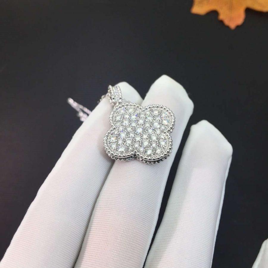 [Resenly Jewelry]CLOVER 25MM SILVER FULL DIAMOND BIG CLOVER NECKLACE