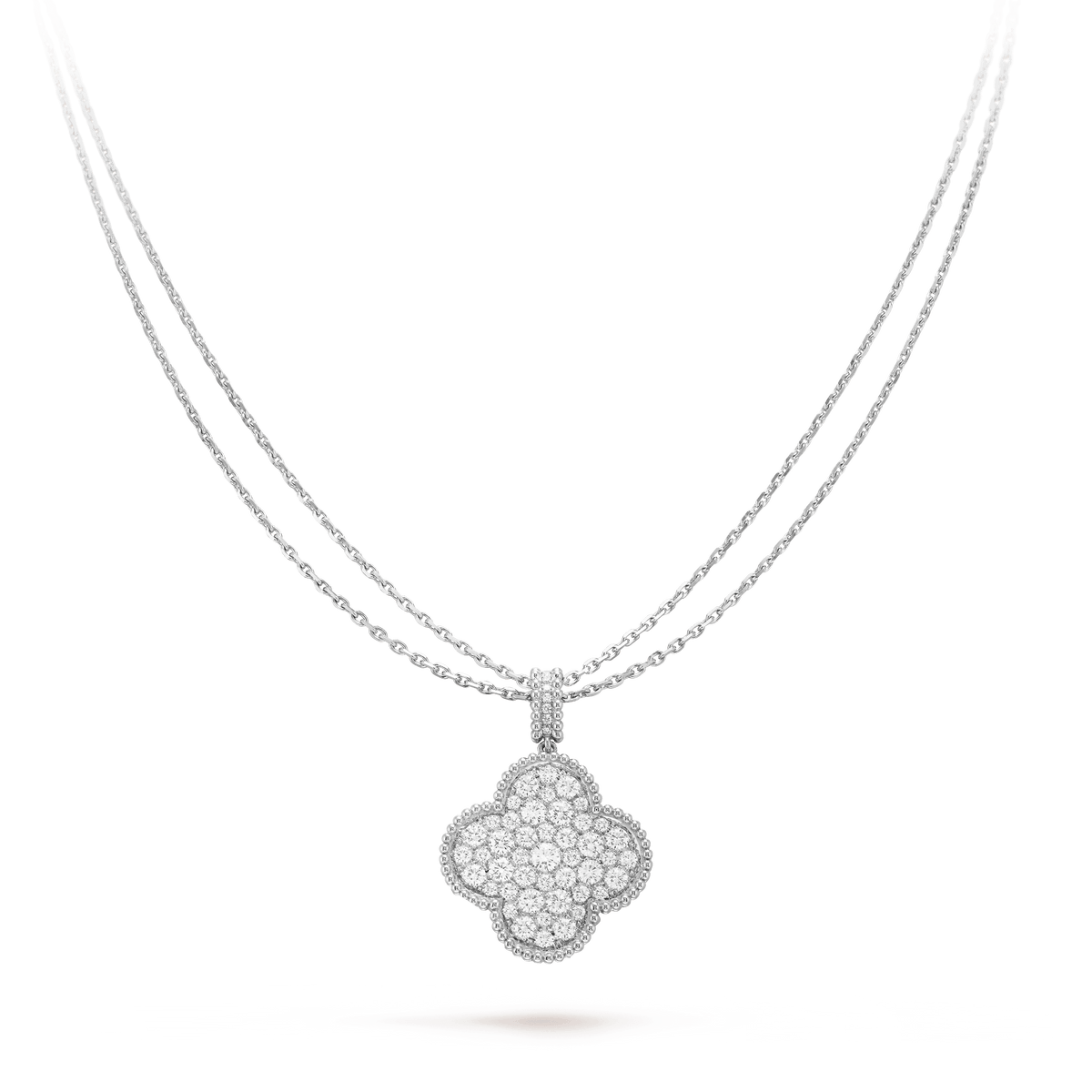 [Resenly Jewelry]CLOVER 25MM SILVER FULL DIAMOND BIG CLOVER NECKLACE