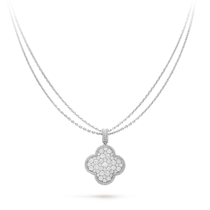 [Resenly Jewelry]CLOVER 25MM SILVER FULL DIAMOND BIG CLOVER NECKLACE