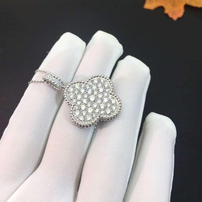 [Resenly Jewelry]CLOVER 25MM SILVER FULL DIAMOND BIG CLOVER NECKLACE