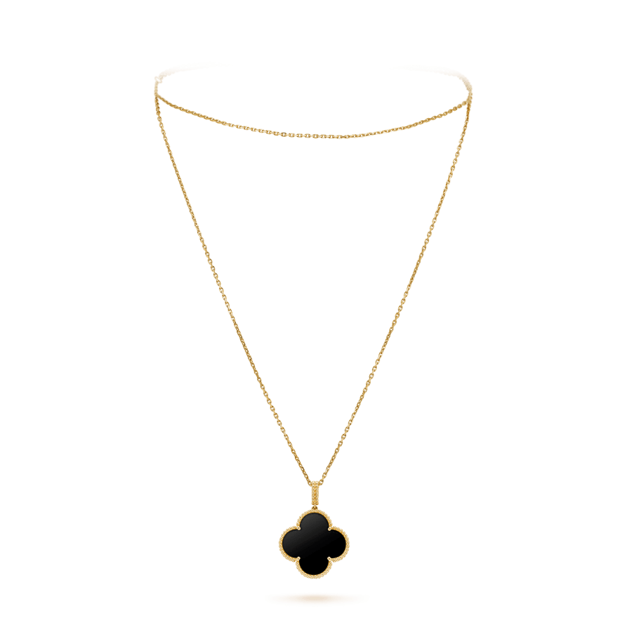 [Resenly Jewelry]CLOVER 25MM GOLD ONYX BIG CLOVER NECKLACE