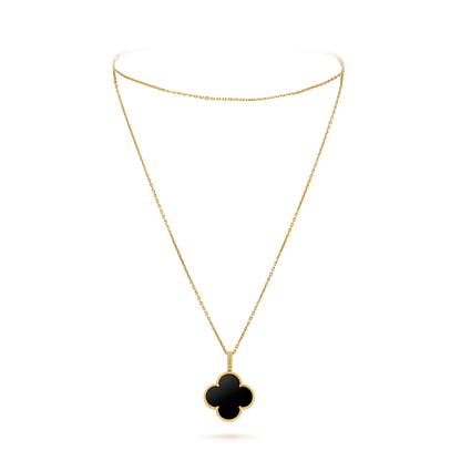 [Resenly Jewelry]CLOVER 25MM GOLD ONYX BIG CLOVER NECKLACE