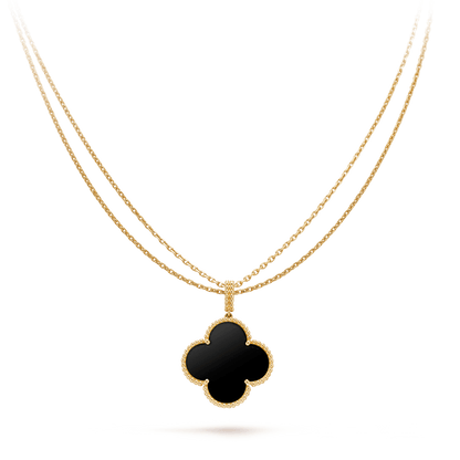 [Resenly Jewelry]CLOVER 25MM GOLD ONYX BIG CLOVER NECKLACE