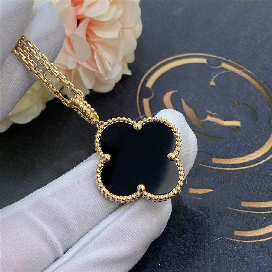 [Resenly Jewelry]CLOVER 25MM GOLD ONYX BIG CLOVER NECKLACE