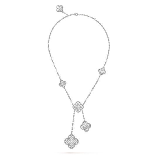 [Resenly Jewelry]CLOVER 5 MOTIFS SILVER DIAMONDS NECKLACE