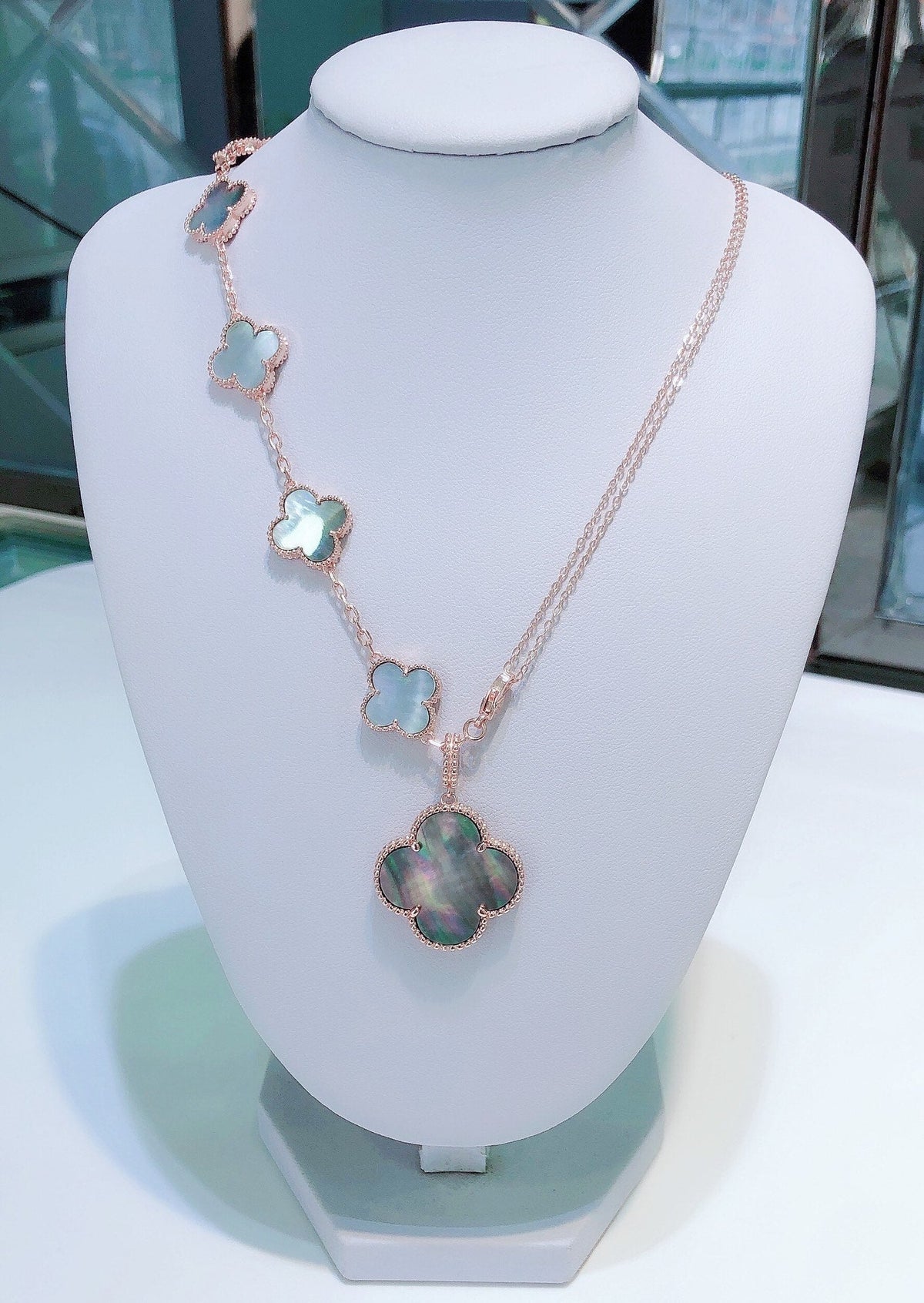 [Resenly Jewelry]COMBINED BRACELET 5 MOTIFS AND NECKLACE DARK MOP ROSE GOLD