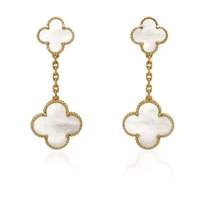 [Resenly Jewelry]CLOVER 2 MOTIF WHITE MOP EARRINGS