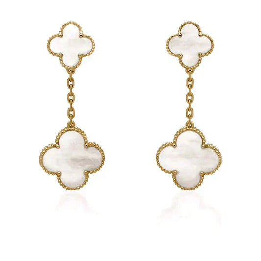 [Resenly Jewelry]CLOVER 2 MOTIF WHITE MOP EARRINGS