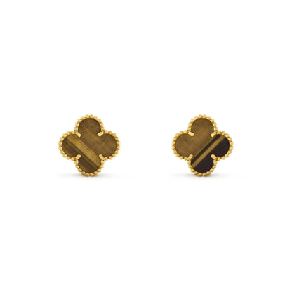 [Resenly Jewelry] クローバー ミディアム 1モチーフ タイガーアイ ピアス
