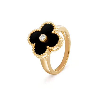[Resenly Jewelry] クローバー オニキス リング ゴールド ダイヤモンド