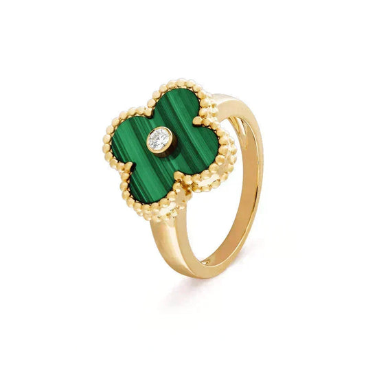 [Resenly Jewelry]CLOVER MALACHITE RING GOLD DIAMOND