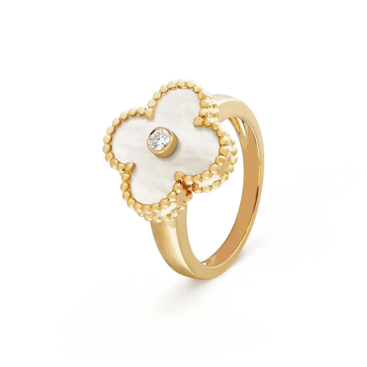 [Resenly Jewelry]CLOVER PINK MOP RING GOLD DIAMOND