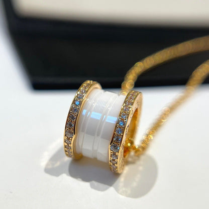 [Resenly Jewelry]ZERO 1 WHITE CERAMIC DIAMOND PINK GOLD NECKLACE